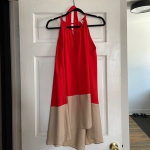 Color block summer dress with tie belt